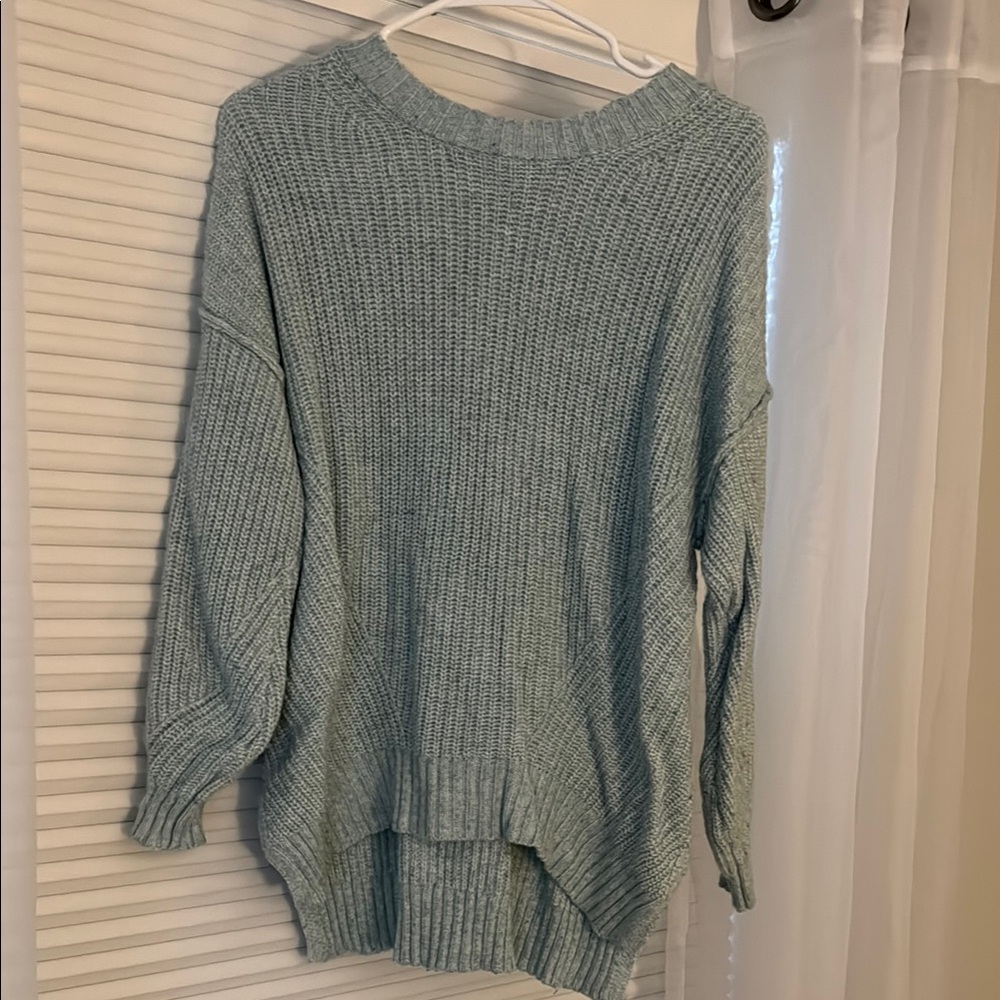American Eagle Outfitters Blue Crew Neck Sweater with Ribbed Texture